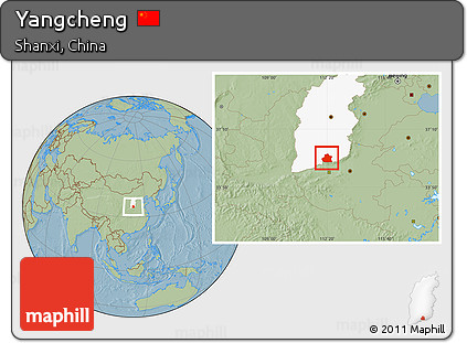 Savanna Style Location Map of Yangcheng, highlighted parent region, hill shading