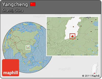 Savanna Style Location Map of Yangcheng, highlighted parent region, hill shading