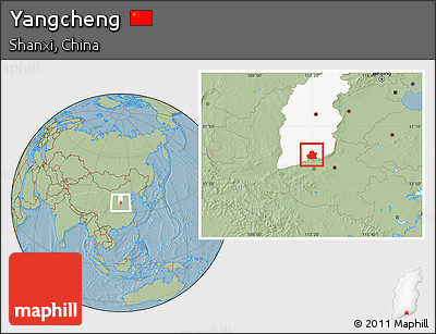Savanna Style Location Map of Yangcheng, highlighted parent region, hill shading