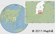 Savanna Style Location Map of Yangcheng, highlighted parent region, hill shading