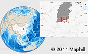 Shaded Relief Location Map of Yangcheng, highlighted country, highlighted parent region
