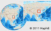 Shaded Relief Location Map of Yangcheng, highlighted parent region, within the entire country
