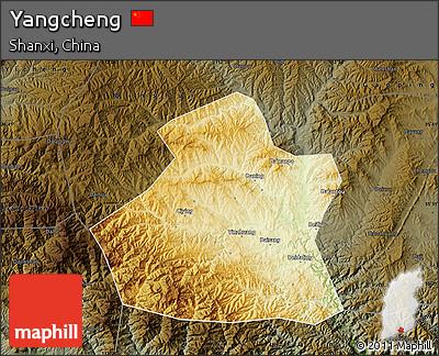 Physical Map of Yangcheng, darken