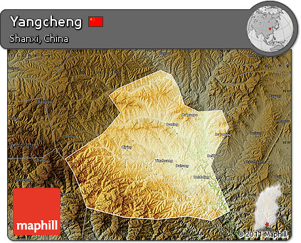 Physical Map of Yangcheng, darken