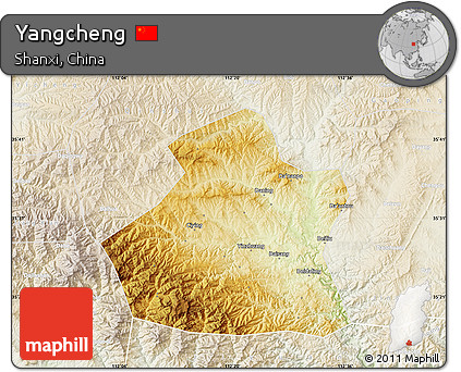 Physical Map of Yangcheng, lighten