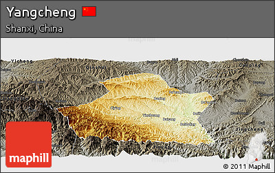 Physical Panoramic Map of Yangcheng, darken, semi-desaturated