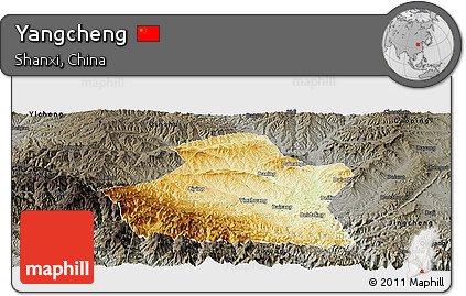 Physical Panoramic Map of Yangcheng, darken, semi-desaturated
