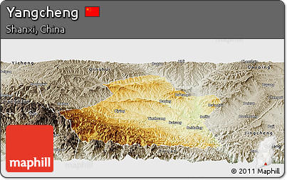 Physical Panoramic Map of Yangcheng, semi-desaturated