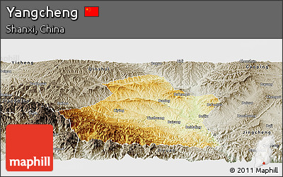Physical Panoramic Map of Yangcheng, semi-desaturated