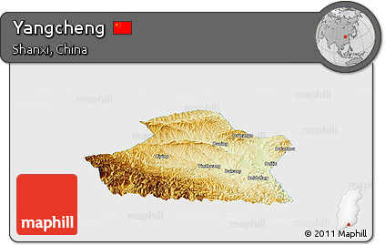 Physical Panoramic Map of Yangcheng, single color outside