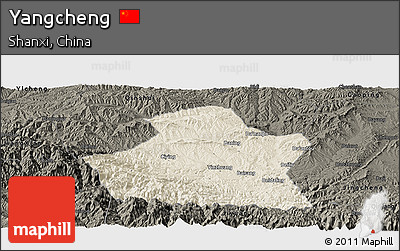 Shaded Relief Panoramic Map of Yangcheng, darken