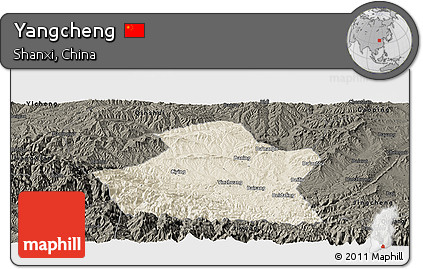 Shaded Relief Panoramic Map of Yangcheng, darken