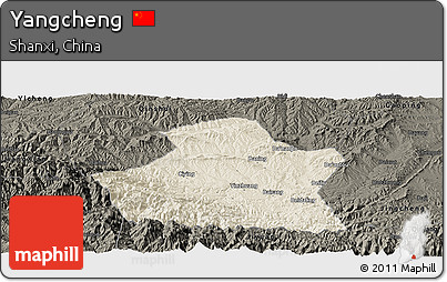 Shaded Relief Panoramic Map of Yangcheng, darken