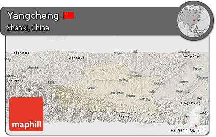Shaded Relief Panoramic Map of Yangcheng, semi-desaturated