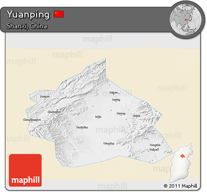 Classic Style 3D Map of Yuanping, single color outside
