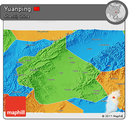Political 3D Map of Yuanping