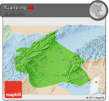 Political 3D Map of Yuanping, lighten
