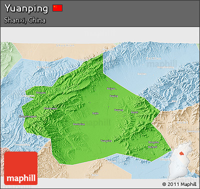 Political 3D Map of Yuanping, lighten