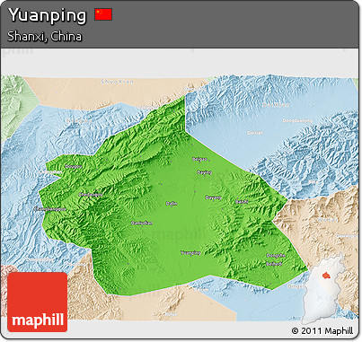 Political 3D Map of Yuanping, lighten