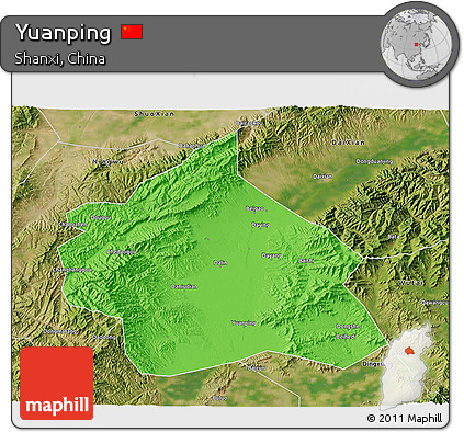 Political 3D Map of Yuanping, satellite outside