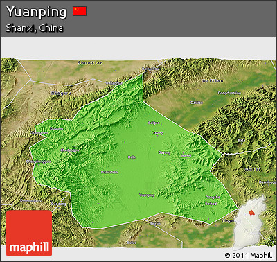 Political 3D Map of Yuanping, satellite outside
