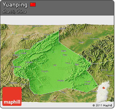 Political 3D Map of Yuanping, satellite outside