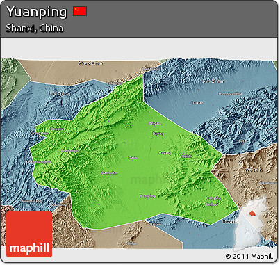 Political 3D Map of Yuanping, semi-desaturated