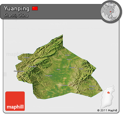 Satellite 3D Map of Yuanping, single color outside