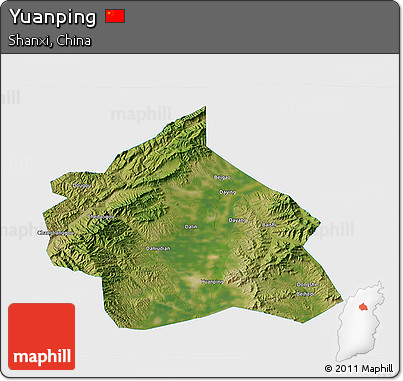 Satellite 3D Map of Yuanping, single color outside