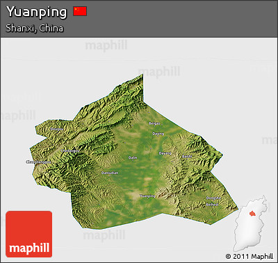 Satellite 3D Map of Yuanping, single color outside