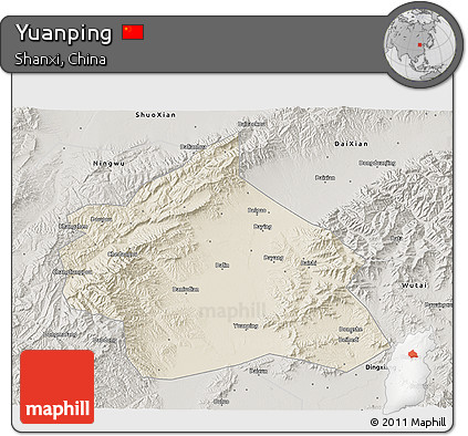 Shaded Relief 3D Map of Yuanping, semi-desaturated