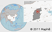 Gray Location Map of Yuanping, highlighted country, highlighted parent region, hill shading