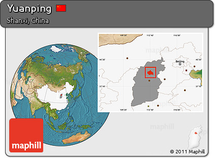 Satellite Location Map of Yuanping, highlighted country, highlighted parent region