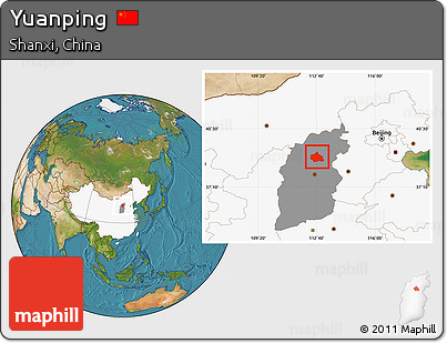 Satellite Location Map of Yuanping, highlighted country, highlighted parent region