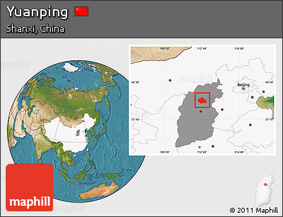 Satellite Location Map of Yuanping, highlighted country, highlighted parent region