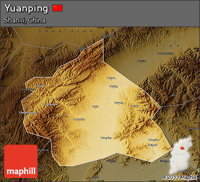 Physical Map of Yuanping, darken