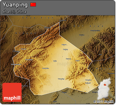 Physical Map of Yuanping, darken