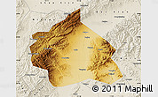Physical Map of Yuanping, shaded relief outside