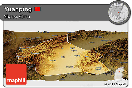 Physical Panoramic Map of Yuanping, darken