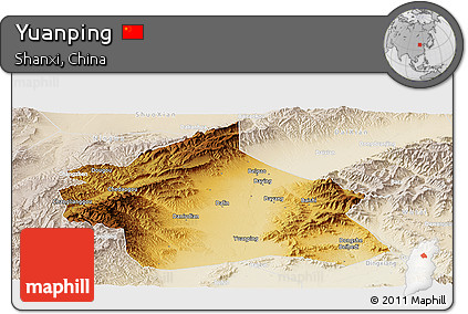 Physical Panoramic Map of Yuanping, lighten