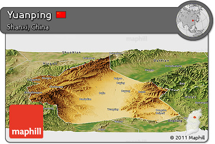 Physical Panoramic Map of Yuanping, satellite outside