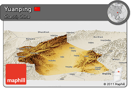 Physical Panoramic Map of Yuanping, shaded relief outside