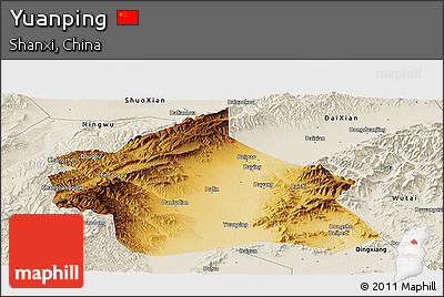 Physical Panoramic Map of Yuanping, shaded relief outside