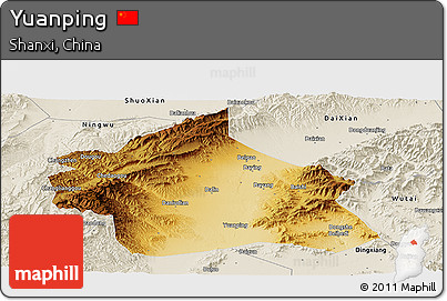 Physical Panoramic Map of Yuanping, shaded relief outside