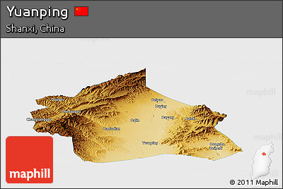 Physical Panoramic Map of Yuanping, single color outside