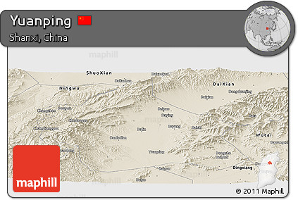 Shaded Relief Panoramic Map of Yuanping
