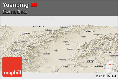 Shaded Relief Panoramic Map of Yuanping
