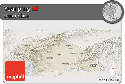 Shaded Relief Panoramic Map of Yuanping, lighten