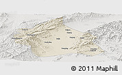 Shaded Relief Panoramic Map of Yuanping, lighten, semi-desaturated