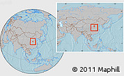 Gray Location Map of Yuanqu, within the entire country, hill shading